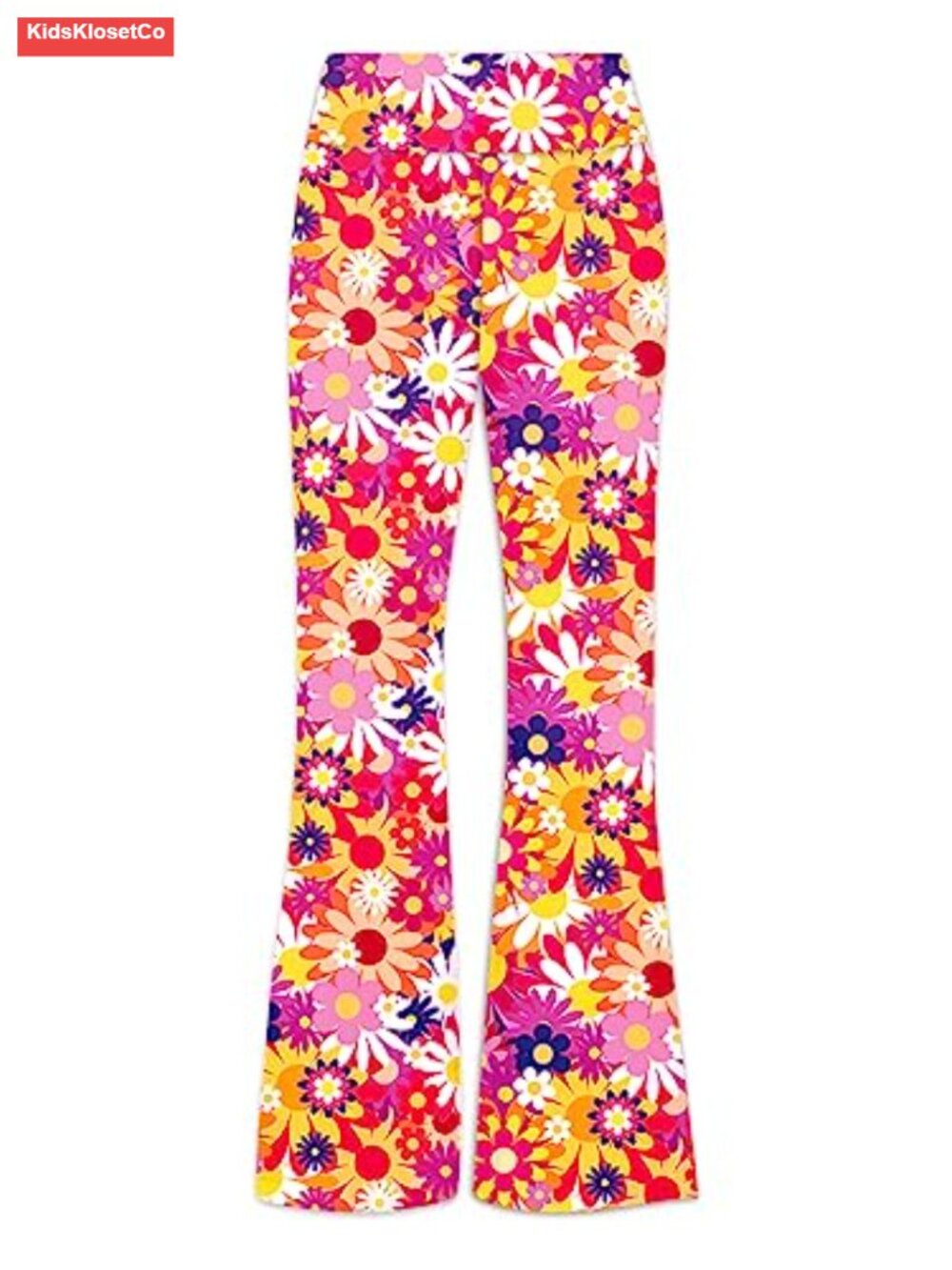 Girls High Waist Floral Flare Pants 60s 70s Hippie Bell Bottom - Picture 5 of 6